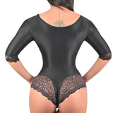 Women's Double Compression BBL Shapewear Bodysuit – Open Chest Triangle Shorts Faja