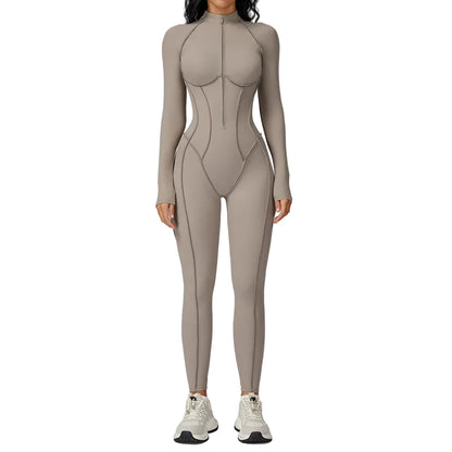 FlexSculpt Zip-Up Yoga Bodysuit – Long Sleeve Compression Jumpsuit