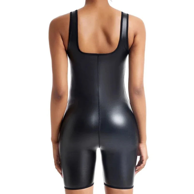 Women's Faux Leather Bodysuit Shapewear