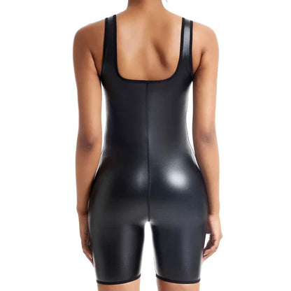 Women's Faux Leather Bodysuit Shapewear