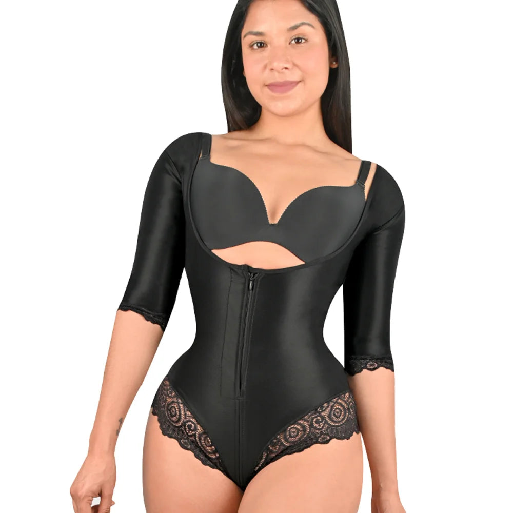 Women's Double Compression BBL Shapewear Bodysuit – Open Chest Triangle Shorts Faja