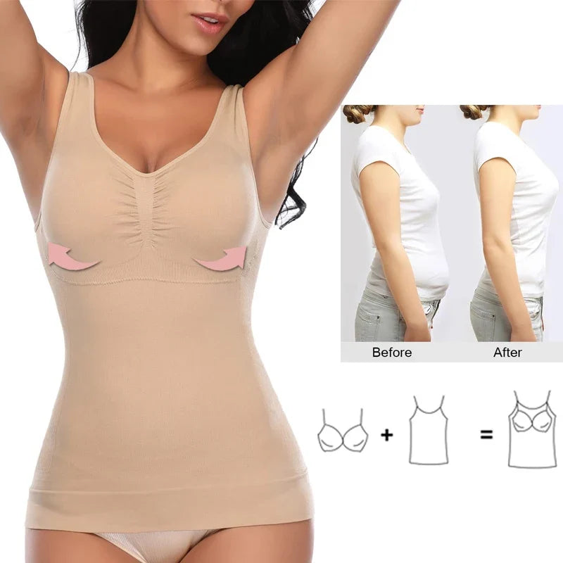 New Women Shapewear Tummy Control Tank Top Slimming Camisole Compression Vest With Removable Padded Bra Body Shaper Plus Size