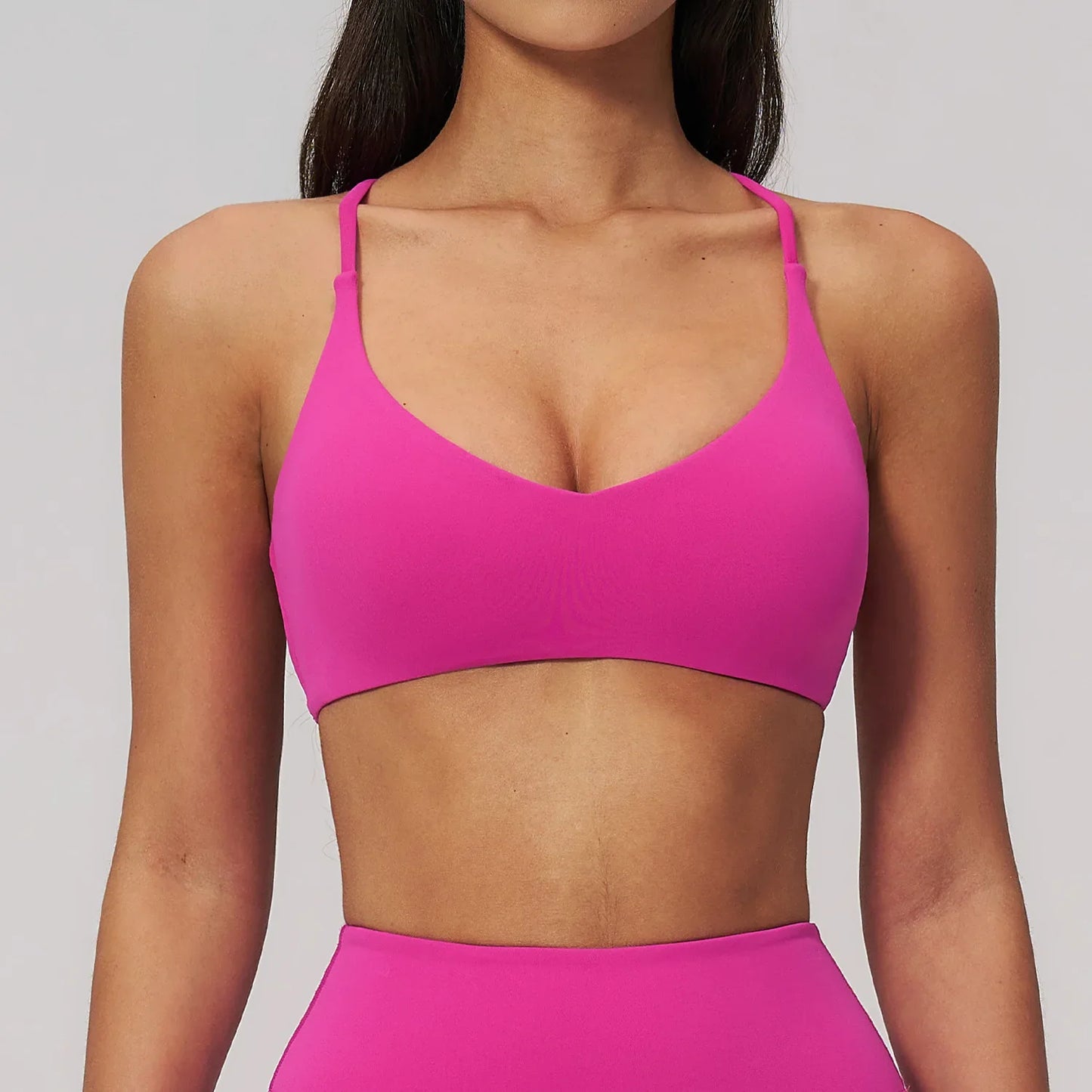 Summer U-Shaped Multi-Strap Cross Back Women Pilates Fitness Sports Bra Top Gym Yoga Athletic Tight Workout Jog With Chest Pad