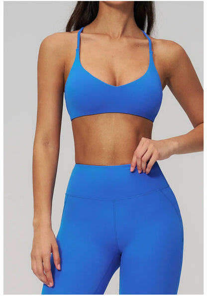 Summer U-Shaped Multi-Strap Cross Back Women Pilates Fitness Sports Bra Top Gym Yoga Athletic Tight Workout Jog With Chest Pad