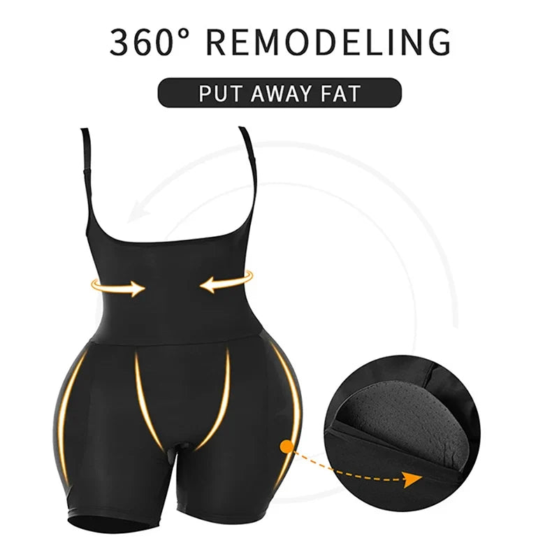 Women Upgraded Butt Lifing Shapewear Hourglass Body Shaper Bodysuit with Side Hip Pads Booty Enhancer Tummy Control Corset Fajas