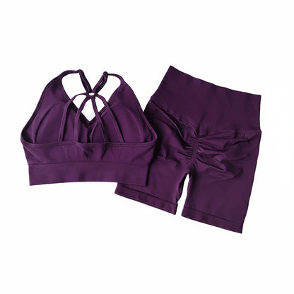 Women’s V-Back Sports Bra Set with High-Waist Shorts