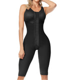 Black body shaper worn by a model on a white background