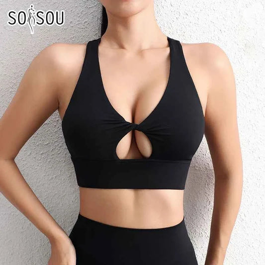 SOISOU Halter Neck Yoga Crop Top with Removable Pads