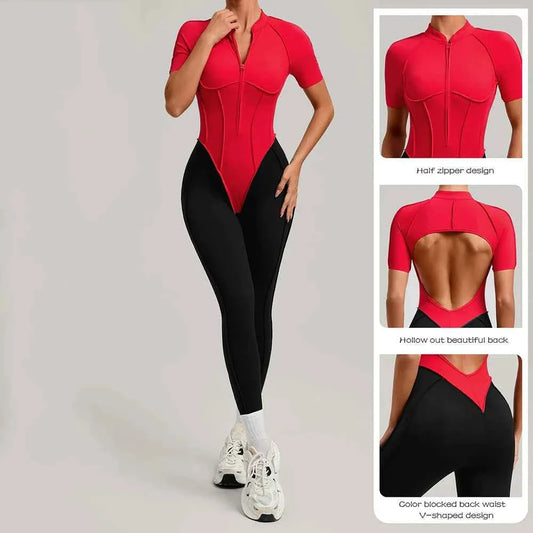 Color Blocked Women's Yoga Jumpsuit Tracksuit