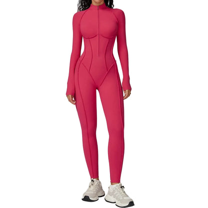 FlexSculpt Zip-Up Yoga Bodysuit – Long Sleeve Compression Jumpsuit