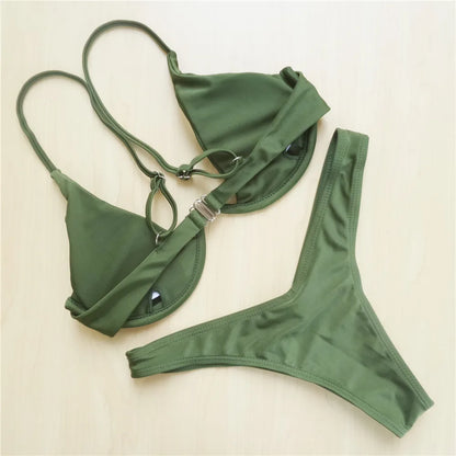 S - XL V-bar Underwired Bikini Female Swimsuit Women Swimwear Two-piece V shape Wire Bikini set Bather Bathing Suit Swim V439