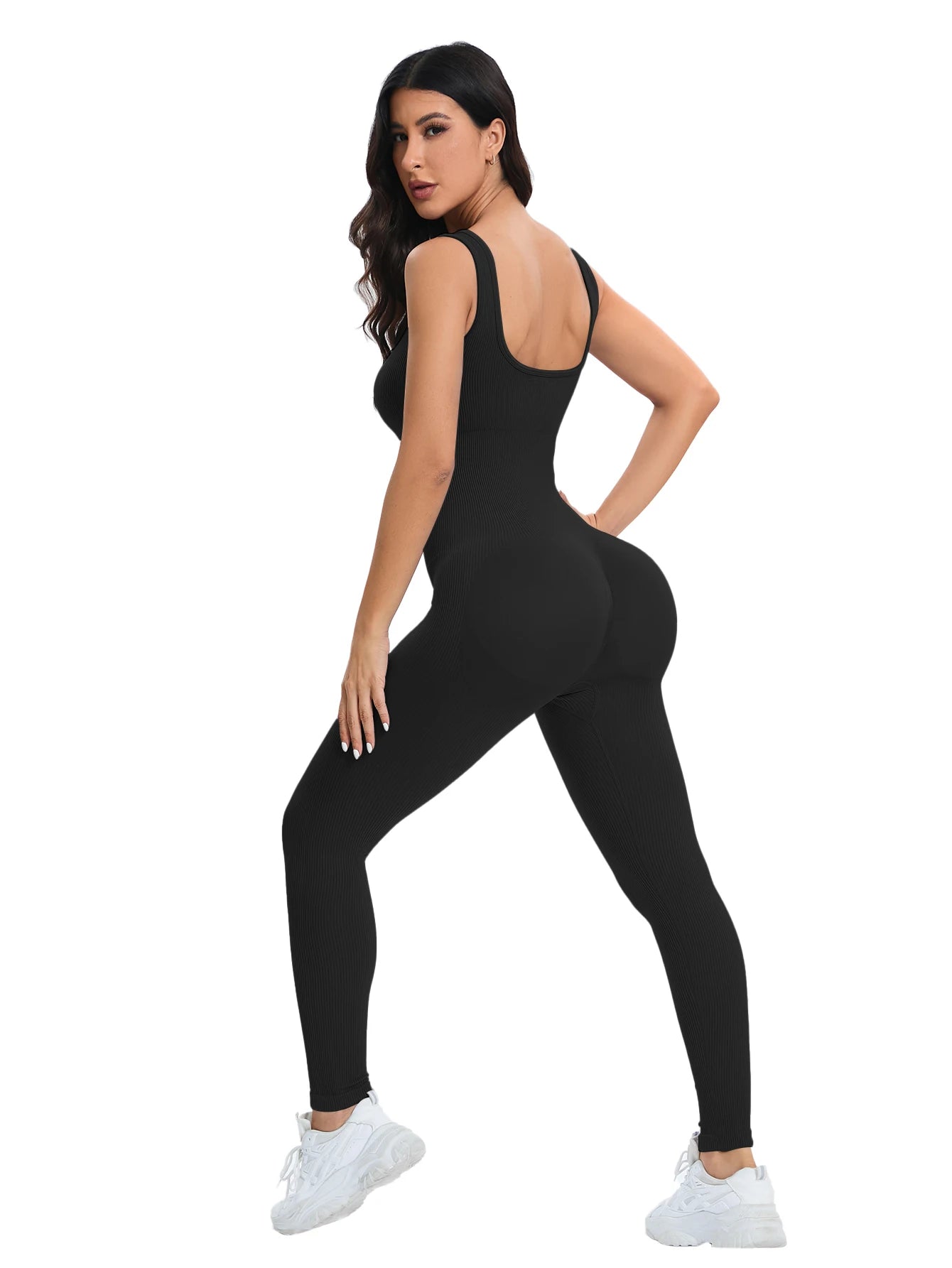 Ribbed Shapewear Jumpsuit with Built-In Bra – Sleeveless Bodycon Romper