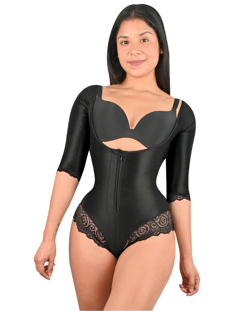Women's Double Compression BBL Shapewear Bodysuit – Open Chest Triangle Shorts Faja
