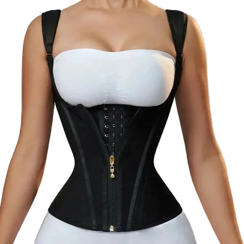 Women's Double Compression Waist Trainer – Zipper & Hook Closure, Tummy Control Corset