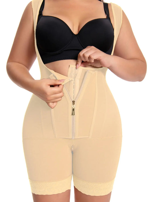 Womenâ€™s High-Waisted Lace Bodysuit Shapewear â€“ Fajas Colombianas Tummy Control Body Shaper, Full Coverage Zipper Slimming Garmen