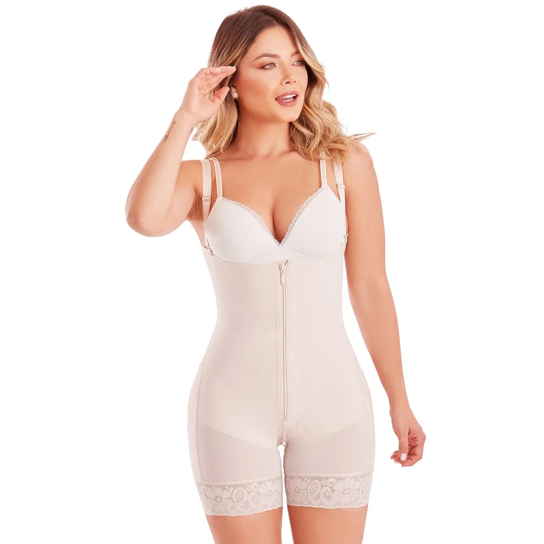 Women's Open-Bust Shapewear Bodysuit – Front Zipper Waist Trainer & Butt Lifter Slimming Shorts