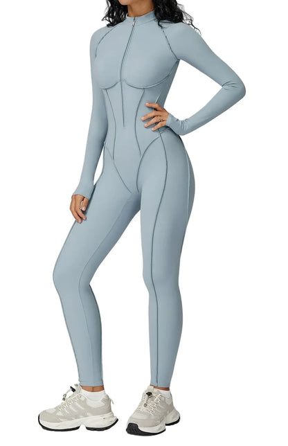 FlexSculpt Zip-Up Yoga Bodysuit – Long Sleeve Compression Jumpsuit