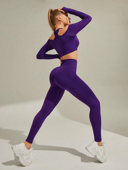 Women's Off-Shoulder Yoga Set – Seamless Top & Leggings