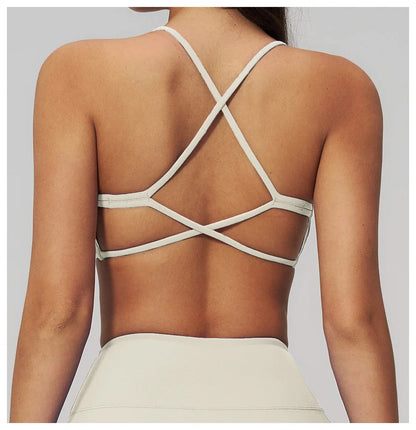 Summer U-Shaped Multi-Strap Cross Back Women Pilates Fitness Sports Bra Top Gym Yoga Athletic Tight Workout Jog With Chest Pad