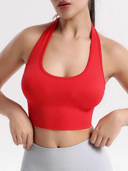 VEQKING Seamless Ribbed Racerback Sports Bra
