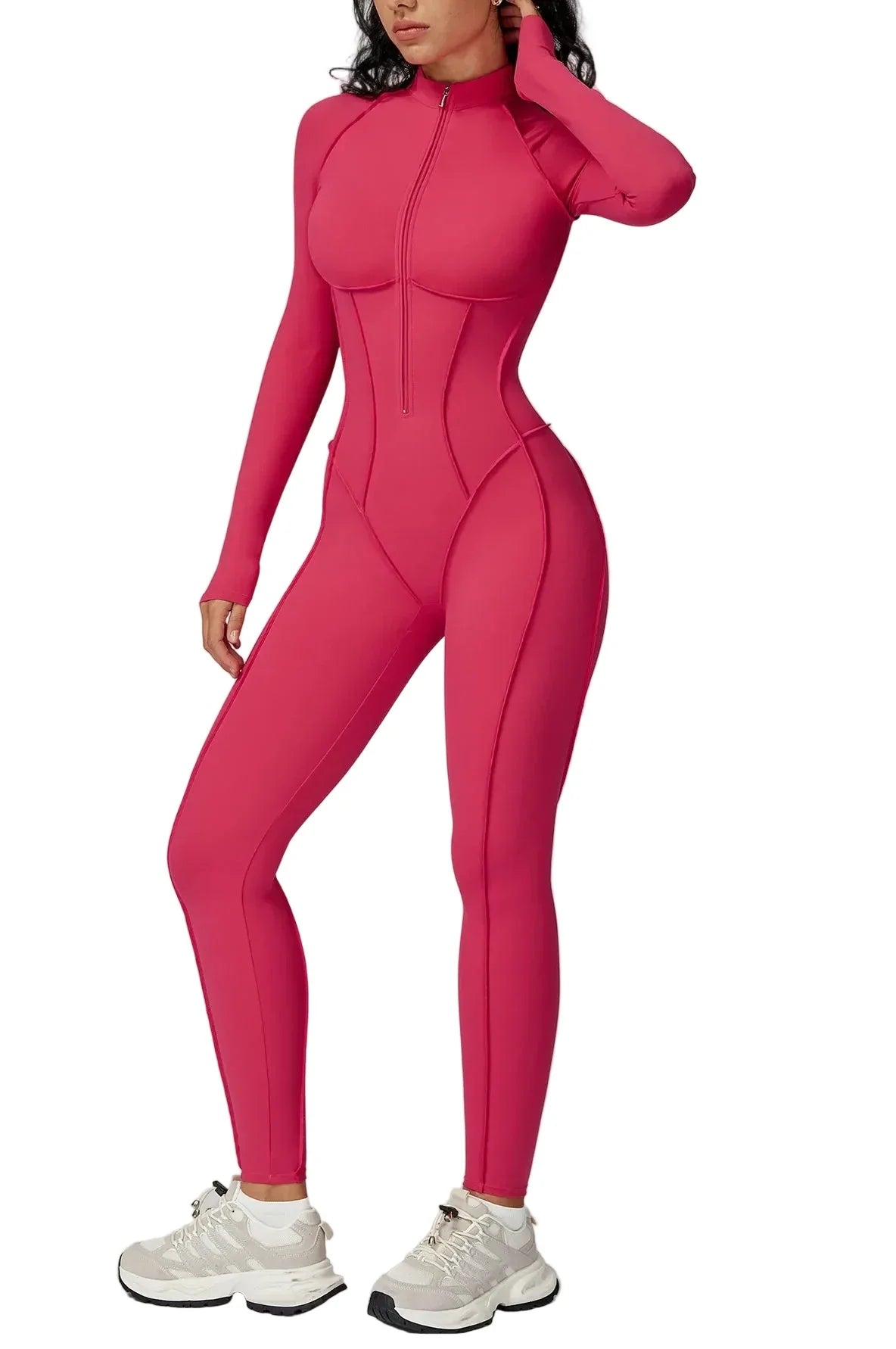 FlexSculpt Zip-Up Yoga Bodysuit – Long Sleeve Compression Jumpsuit