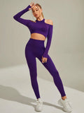 Women's Off-Shoulder Yoga Set – Seamless Top & Leggings