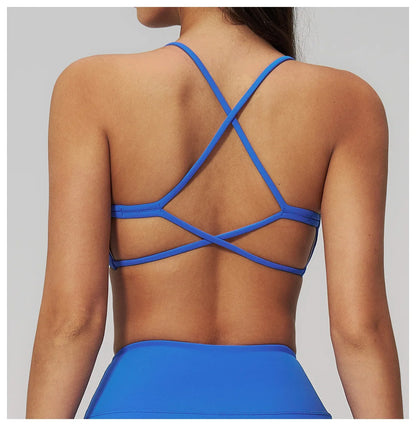 Summer U-Shaped Multi-Strap Cross Back Women Pilates Fitness Sports Bra Top Gym Yoga Athletic Tight Workout Jog With Chest Pad