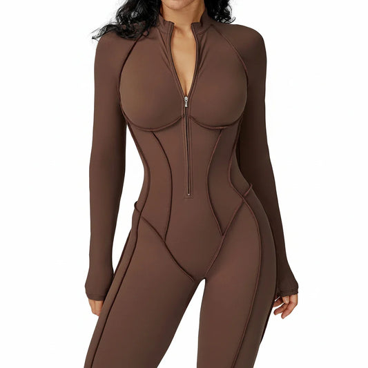 FlexSculpt Zip-Up Yoga Bodysuit – Long Sleeve Compression Jumpsuit