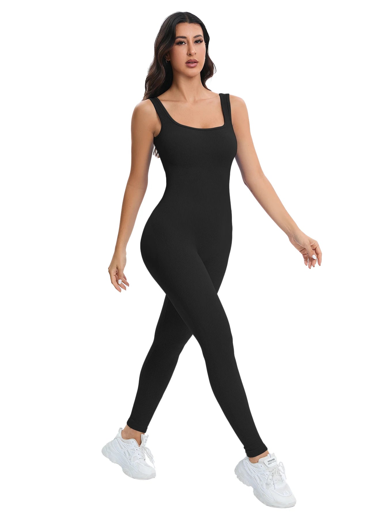 Ribbed Shapewear Jumpsuit with Built-In Bra – Sleeveless Bodycon Romper