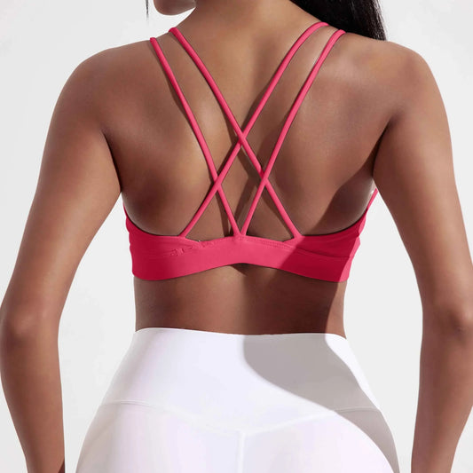 Solid Color Cross Fitness Bra with Chest Pad