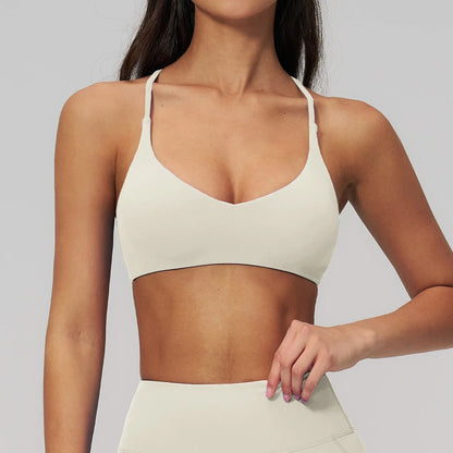 Summer U-Shaped Multi-Strap Cross Back Women Pilates Fitness Sports Bra Top Gym Yoga Athletic Tight Workout Jog With Chest Pad