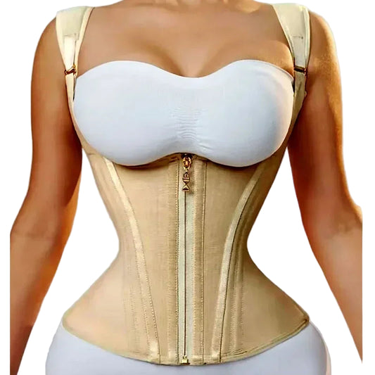 Women's Double Compression Waist Trainer – Zipper & Hook Closure, Tummy Control Corset