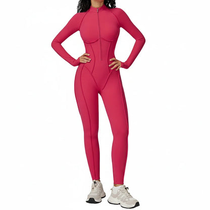 FlexSculpt Zip-Up Yoga Bodysuit – Long Sleeve Compression Jumpsuit