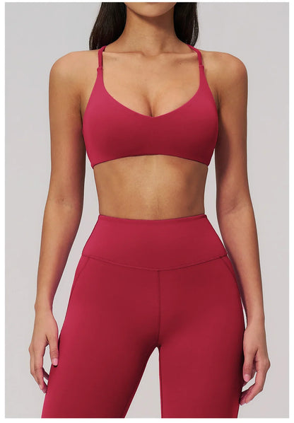 Summer U-Shaped Multi-Strap Cross Back Women Pilates Fitness Sports Bra Top Gym Yoga Athletic Tight Workout Jog With Chest Pad