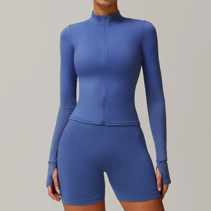 FitFlex Long Sleeve Zip Yoga Crop Top Jacket