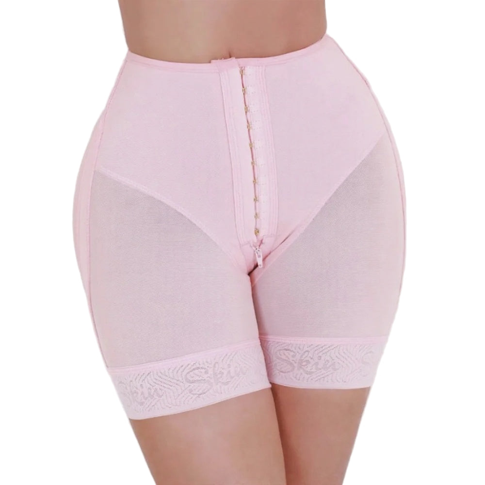 Pink shapewear shorts on a white background