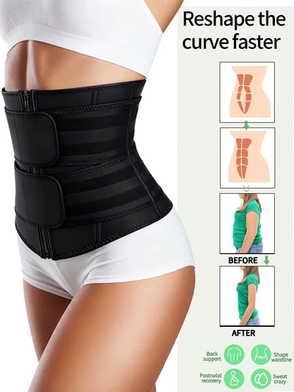 Women's Waist Trainer, Waist Tightening Bodywear Zipper Shapewear Belt, Slimming Fitness Black Shapewear