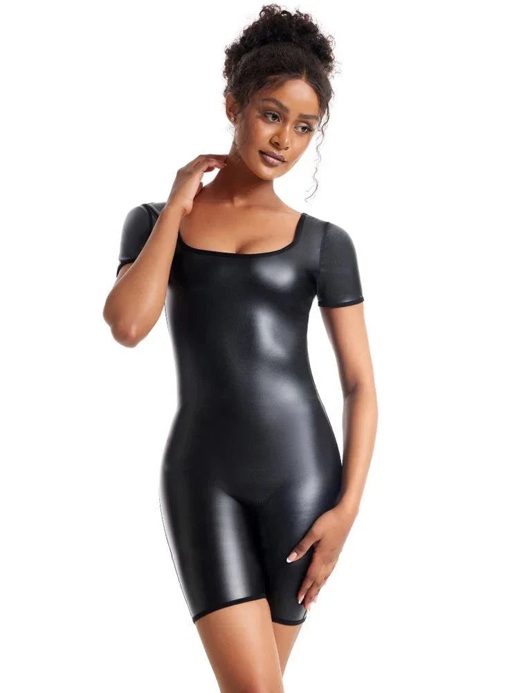 Women's Faux Leather Bodysuit Shapewear