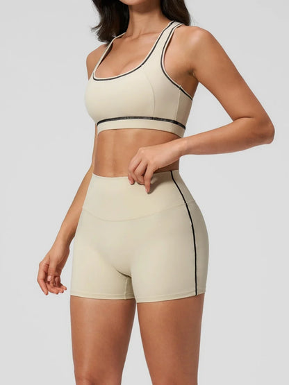 Summer New Color Contrast Yoga Set Women Tight I-shaped Back Sports Bra Versatile Fitness Suit High Waist Shorts Workout Clothes