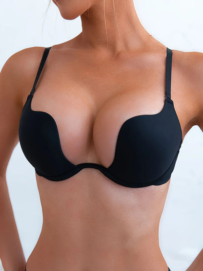 Fashionable Sexy Push-Up Bra U-Shaped Multi-Wear Bralette Invisible Backless Underwire Padded Lingerie Straps