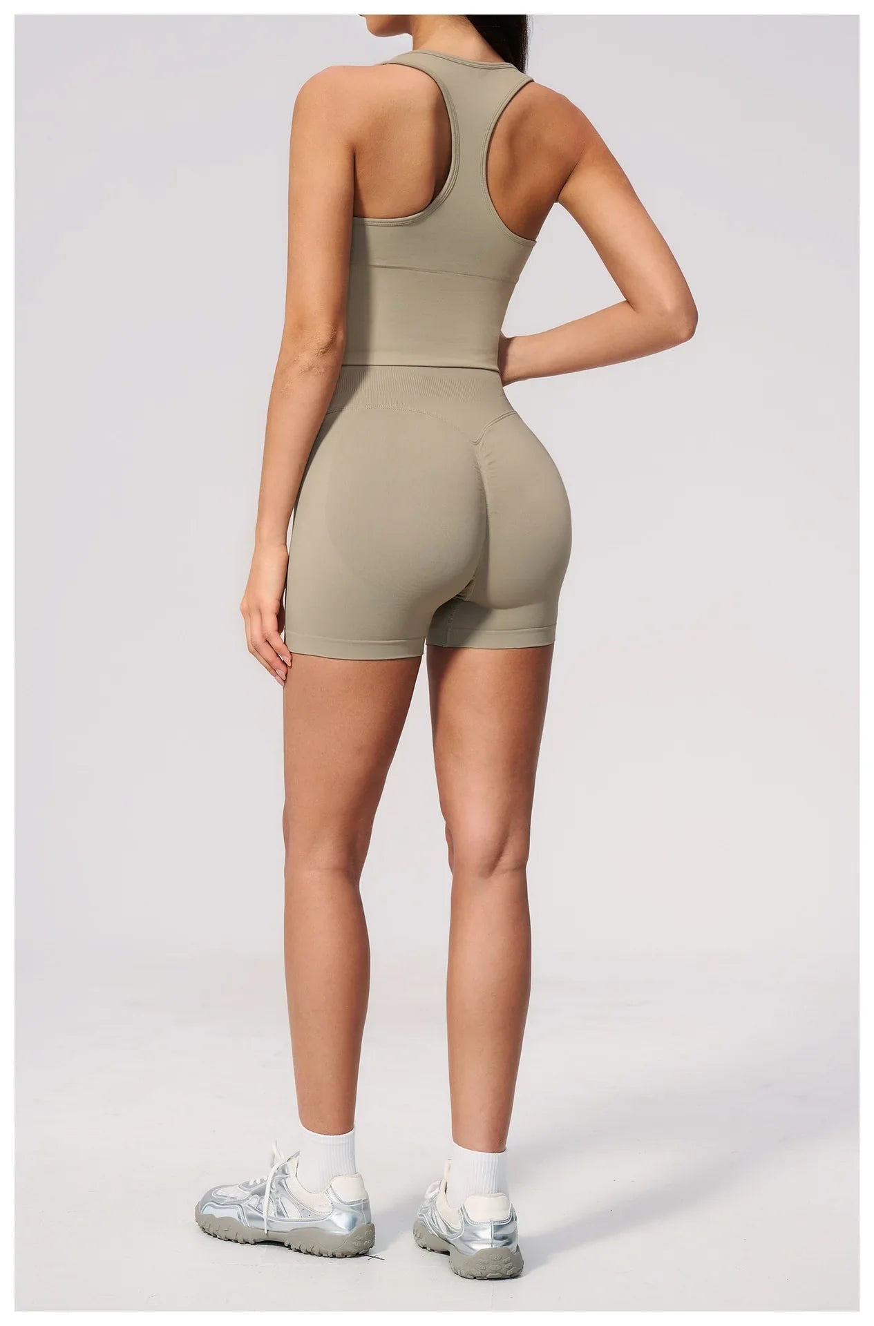 Seamless Gym Yoga Sets Women Breathable I-shaped Shock-absorbing Slim Sports Tank Top High Waist Shorts Training Fitness Suit