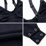 Black shapewear bodysuit with detachable straps.