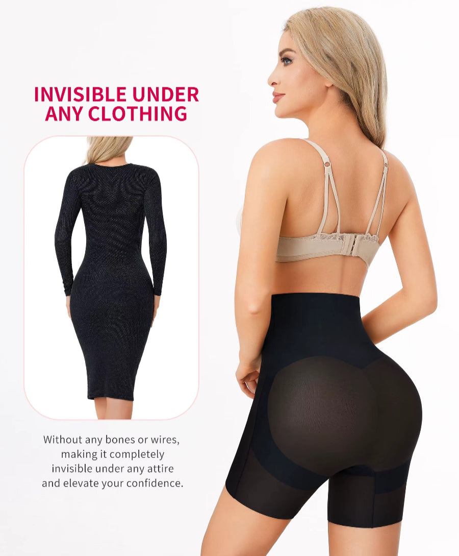 Seamless tummy control body shaper shorts.