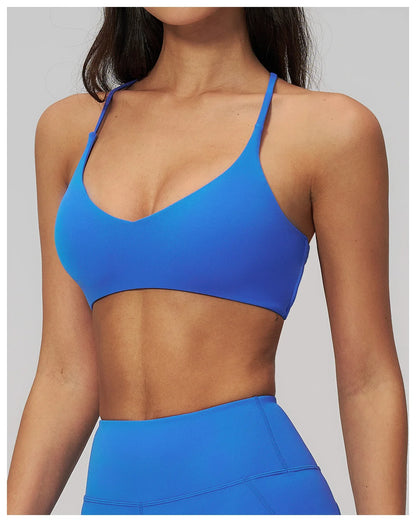 Summer U-Shaped Multi-Strap Cross Back Women Pilates Fitness Sports Bra Top Gym Yoga Athletic Tight Workout Jog With Chest Pad