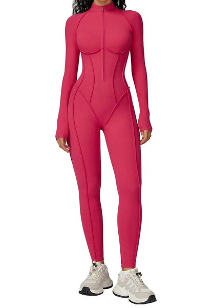 FlexSculpt Zip-Up Yoga Bodysuit – Long Sleeve Compression Jumpsuit