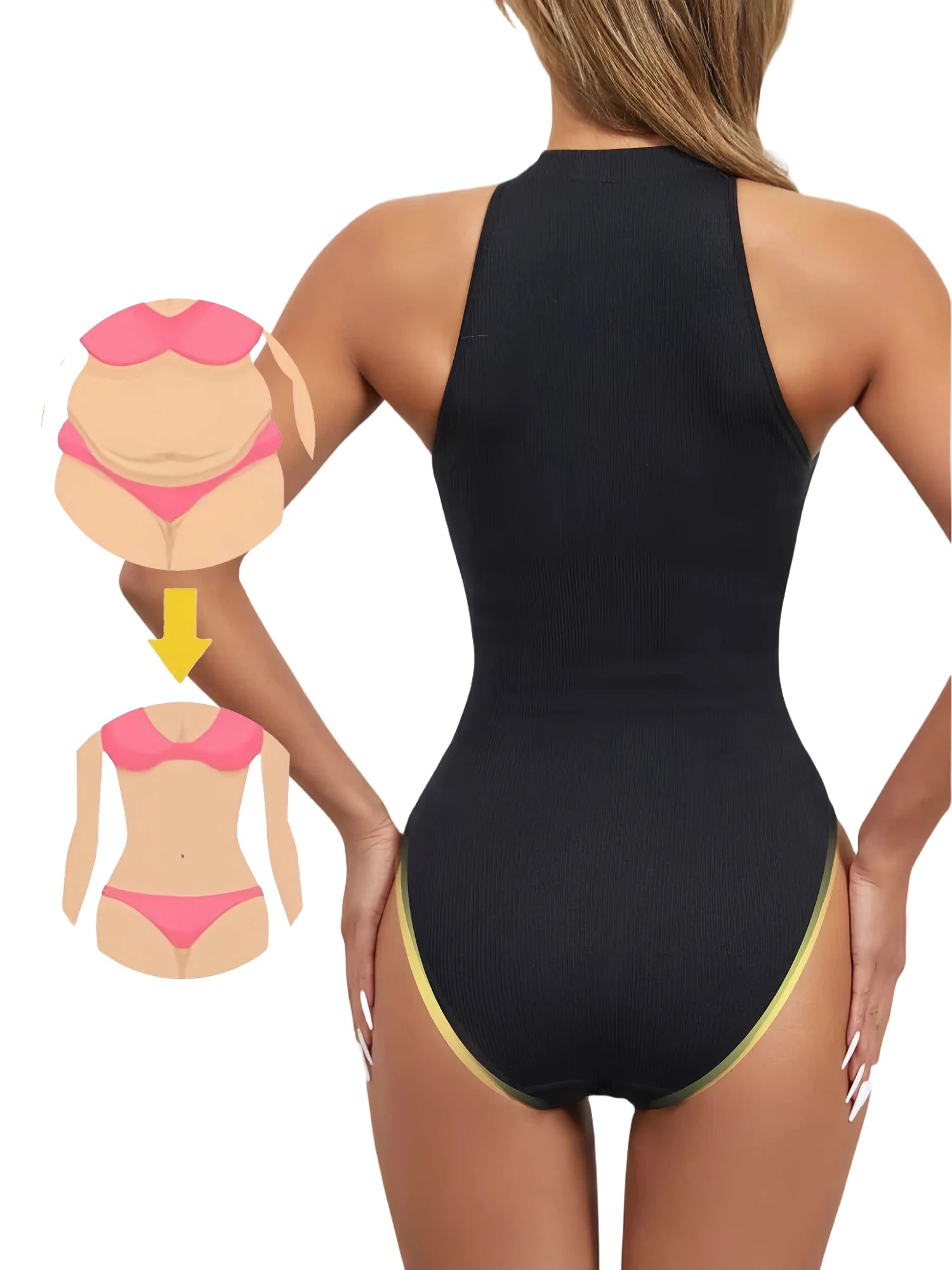 Women's Sleeveless Shapewear Bodysuit – Round Neck, Adjustable Buckle, T-Shape Compression Corset