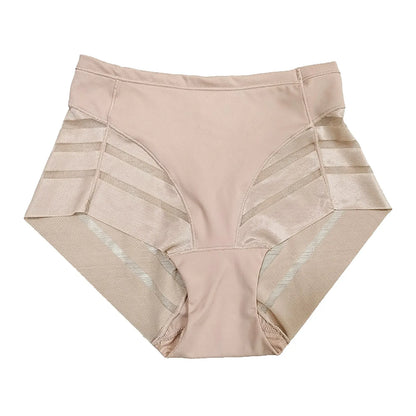 High Waist Briefs Women Seamless Panties Strechy Mesh Patchwork Breathable Lingerie Tummy Control Shapewear Glossy Underwear