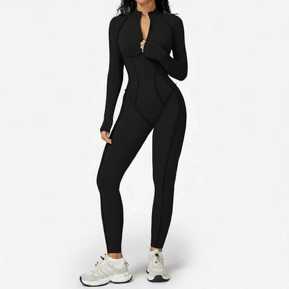 FlexSculpt Zip-Up Yoga Bodysuit – Long Sleeve Compression Jumpsuit