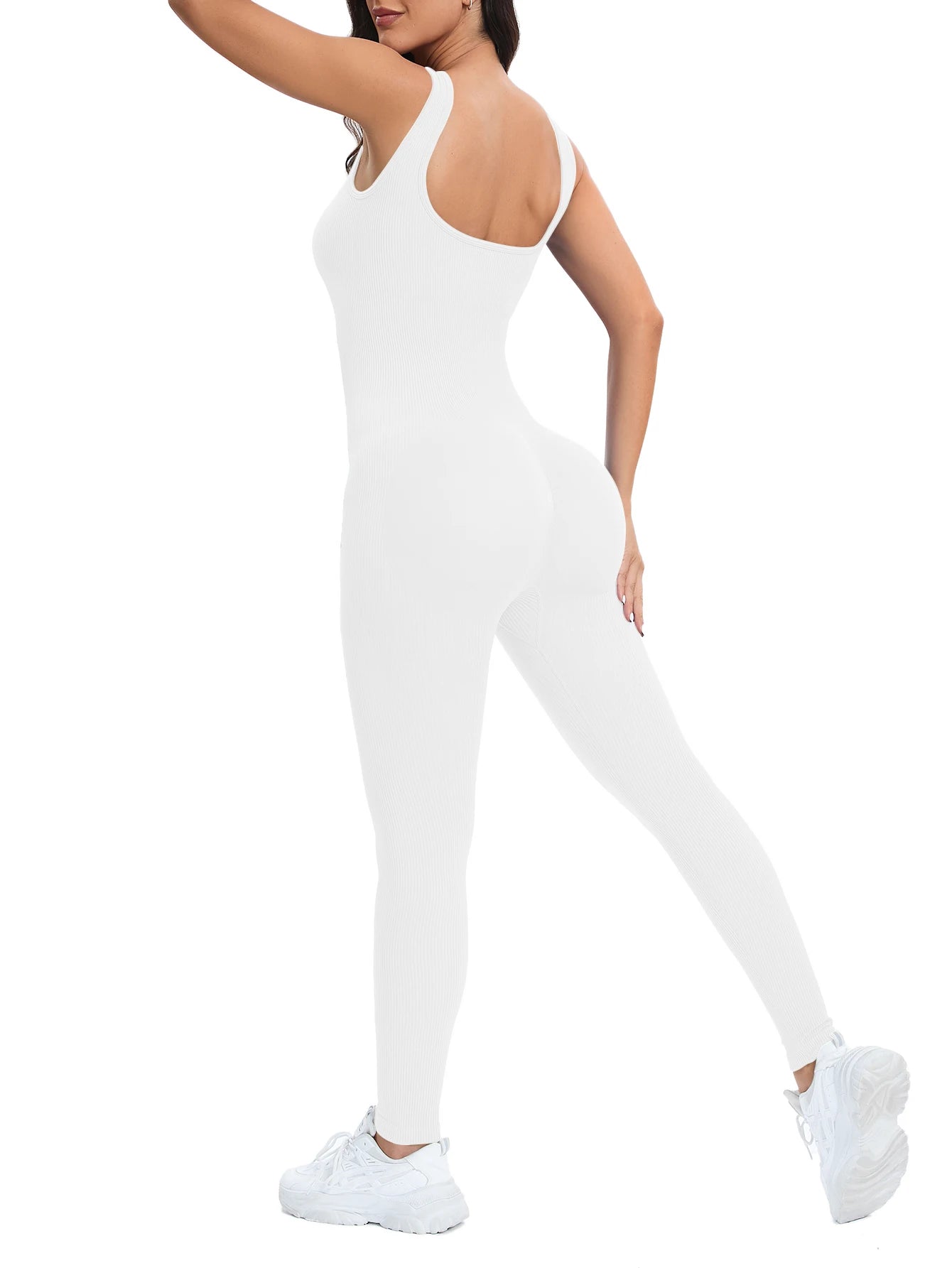 Ribbed Shapewear Jumpsuit with Built-In Bra – Sleeveless Bodycon Romper