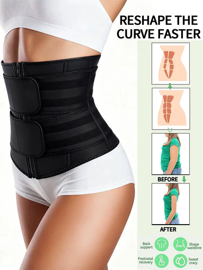Women's Waist Trainer, Waist Tightening Bodywear Zipper Shapewear Belt, Slimming Fitness Black Shapewear